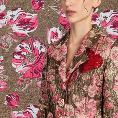 Golden Bottom Embossed Stereoscopic Jacquard Fabric For Dress Fashion Polyester Fabrics Sewing Women Dress DIY Cloth Telas Tissu