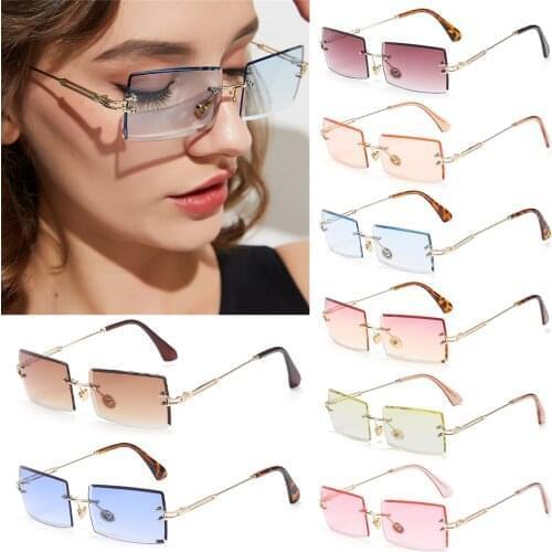 1 PC Retro UV400 Rectangle Rimless Glasses Unisex Fashion Luxury Design Sunglasses Small Vintage Gradient Eyewear