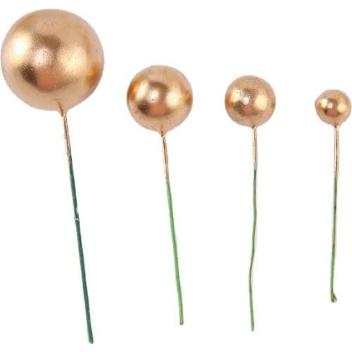 10pcs Golden Ball Cake Topper Happy Birthday Party Baby Shower Cake Decor DIY Cupcake Flag Wedding Christmas Ball Decor Supplies