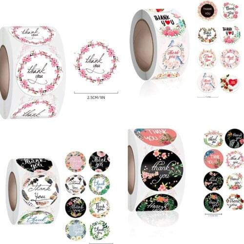 100-500pcs Round "Thank You"flowers Stickers Adhesive Labels Baking Wedding Decoration Birthday Party Festival Sealing Sticker
