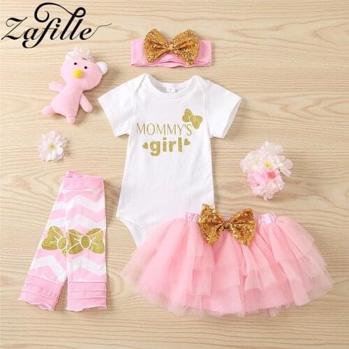 ZAFILLE Mom and Baby Party Clothes Baby Skirts Set Pink Newborn Dresses "Mommys Girl" Bodysuit Skirts 4pcs Baby Clothes Outfits