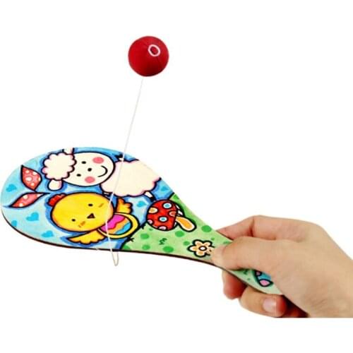 YYSD 9pcs/set Hand-painted Wooden Racket with Ball DIY Craft Cartoon Painting Graffiti Toy for Kindergarten Kids
