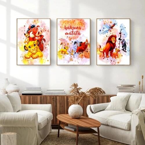 Abstract Disney Lion King Canvas Painting Watercolor Cartoon Posters and Prints Wall Art Pictures for Kid Living Room Home Decor