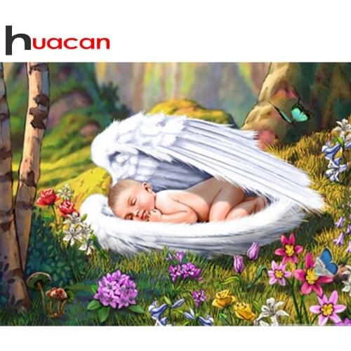 Huacan 5d Diamond Painting Full Square Round Drill 5D Diamond Embroidery Home Decoration Baby Angel Diamond Mosaic New Arrival