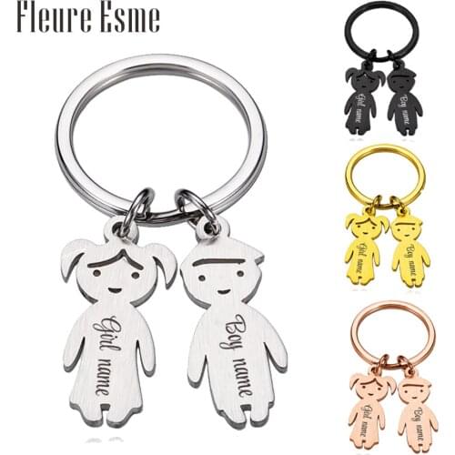 Custom Stainless Steel Personalized Name Engraved Boy Girl Kid Child Family Jewelry Keychain Pendant For Couple Accessories
