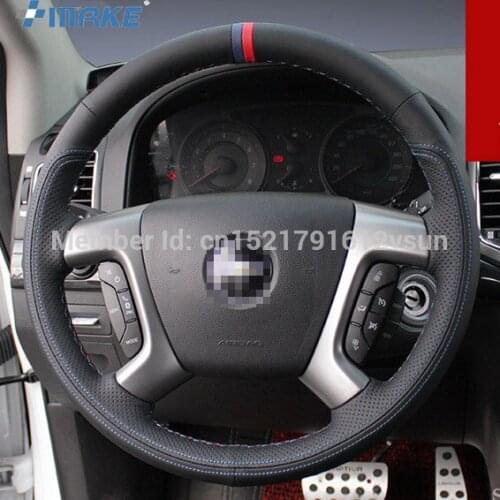 For Chevrolet Captiva High Quality Hand-stitched Anti-Slip Black Leather Red Blue Thread DIY Steering Wheel Cover