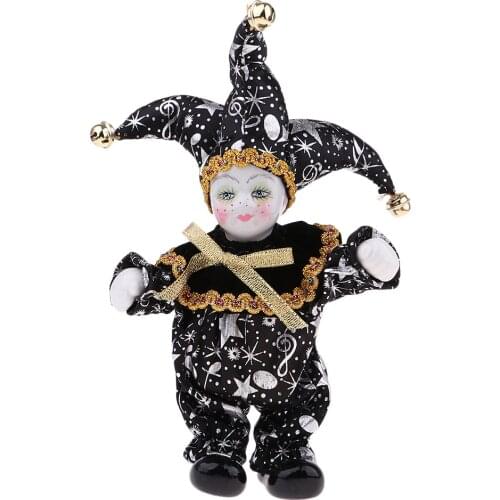 Black Porcelain Dolls Collectible 6inch Height Harlequin Doll in Costume, Creative Valentin Gifts for Him or Girlfriend