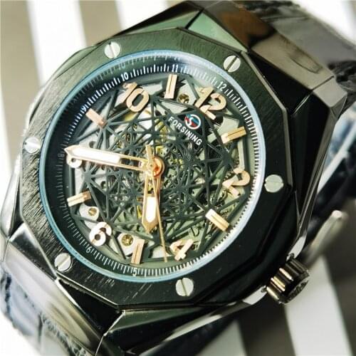 Forsining Fashion Military Skeleton Mens Watch Automatic Mechanical Casual Sport Man Wristwatch Waterproof Luminous Hands Clocks