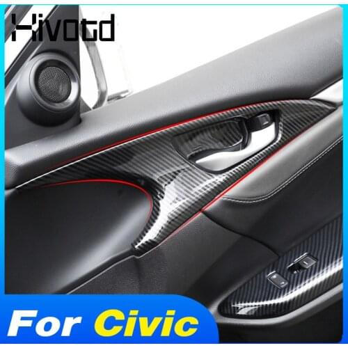 Hivotd ABS Auto Door Inner Handle Bowl Cover Trim Stickers Interior Car Decoration Accessories For Honda Civic 10th 2016-2021