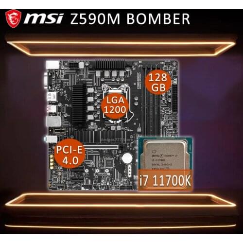 MSI Z590M BOMBER Gaming Motherboard + Intel Core i7 11700K Motherboard Combo i7 Intel Z590 Placa-mãe 1200 DDR4 PCI-E 4.0 M.2