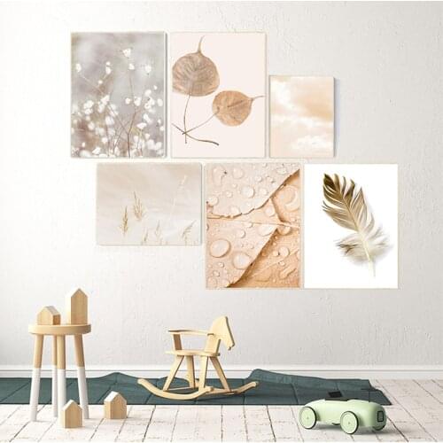 Painting Wall Pictures For Living Room Home Decor Autumn Plant Beige Feather Landscape Nordic Posters And Prints Wall Art Canvas