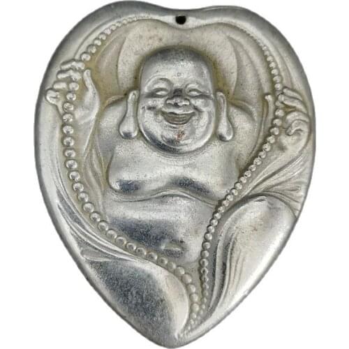 Chinese old Tibetan silver relief Maitreya Buddha amulet pendant Feng Shui lucky pendant