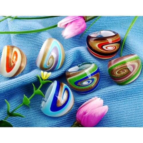 24Pcs 17-19mm Round Mix Color Gold-color Foil Lampwork Glass Murano Rings, Fashion Women Men Lover Rings anillos mujer bague