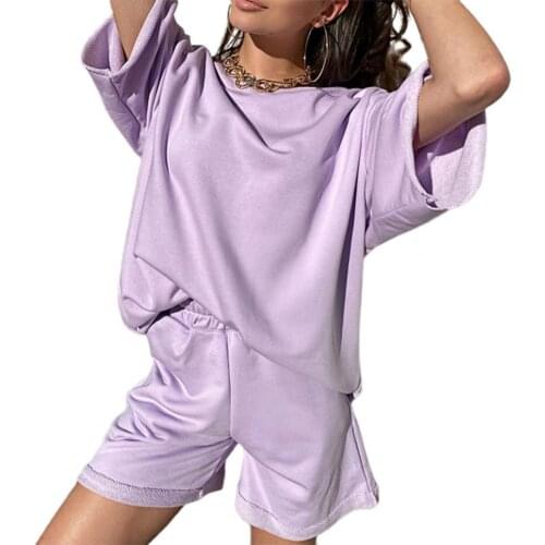 Summer Women Tracksuit Casual Solid Color Pockets Round Neck Short Sleeve T-shirt Shorts Set Sports Short Sleeve T-shirt Shorts