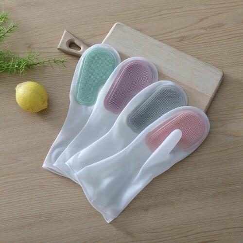 Multifunctional Magic Brush Dishwashing Gloves Rubber Kitchen Housework Cleaning Silicone Waterproof Gloves