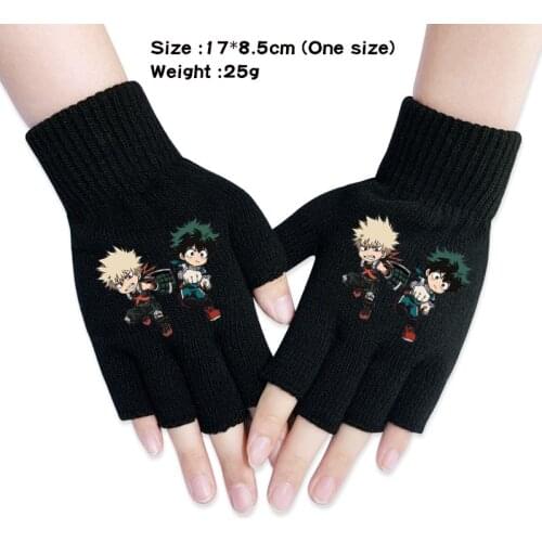 Cartoon Knit Winter Warm Gloves My Hero Academia Fashion Semi-finger Mittens fingerless Anime Gloves For Men Women