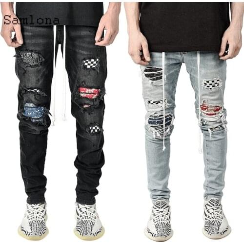 2021 European and American style Jeans Demin Pants Mens Fashion New Patchwork Bottom Casual Skinny Ripped Hip Hop Denim Trouser