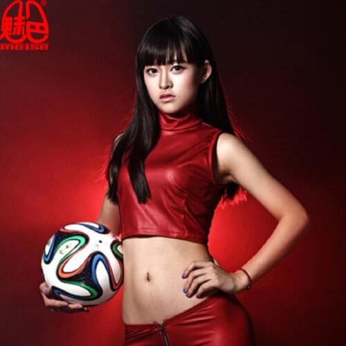 New Sexy Faux Leather Sleeveless Turtleneck Short T-shirt Crop Top Cropped Tank Vest Camisole Club Dance Wear Matte Red