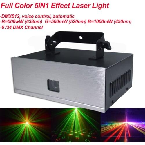1.5W Full Color 5IN1 Effect Laser Light DMX512 RGB Laser Projection Lamp Stage Lighting Show for Home Party KTV DJ Dance Floor