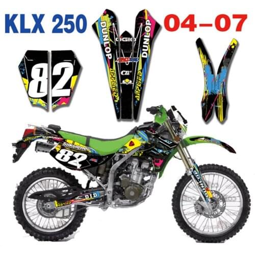 Full Set of DECALS free Customized Numbers Gloss GRAPHICS DECALS For Kawasaki KLX250 KL250X KLX 250 250KLX 2004 2005 2006 2007