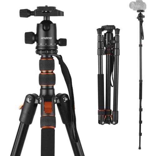 Andoer 2-in-1 Photography Tripod for phone Monopod Stand Max. 200cm Height 5kg Load Aluminium Alloy 360° Rotatable Ball Head