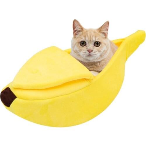 Cute Banana Cat Bed House Pet Boat Bed Soft Cotton Cushion Cat Cuddle Bed Sleep Nest for Cats Kittens Rabbit Small Dogs Yellow