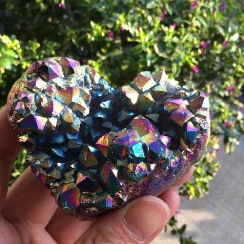 Titanium aura heart cluster natural quartz crystals healing stones for home decoration gifts