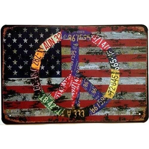 Vintage Tin Sign Retro Metal Bar Pub Poster,Peace Nowar Flag I Love USA 20x30CM