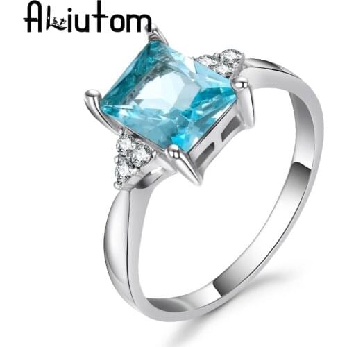 ALIUTOM Big Blue CZ Cubic Zircon Stone Silver Color Rings for Women Fashion Jewelry Valentines Day Gift