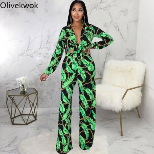 Olivekwok Woman Long Sleeve Two Piece Sets Fashion Print Tracksuits Sexy V-neck Street Wear Casual Autumn Lace Pants Sets