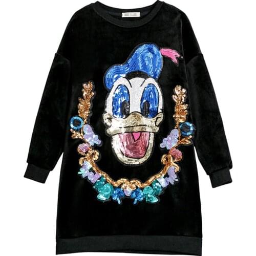 Disney Donald Duck oversize sweater dress new plus velvet womens sequins 3d cartoon fashion ladies autumn and winter dresses