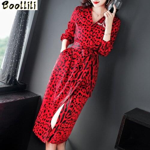 2020 Spring Summer Retro Leopard Dress Women Red Long Sexy Dress Elegant Party Ladies Dresses Print Vintage Vestido Mujer