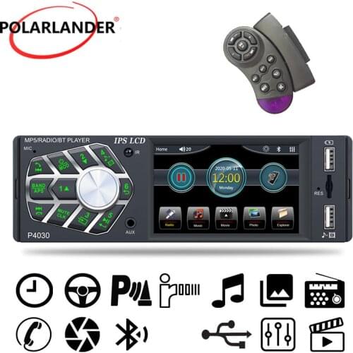 Car Radio 1 Din 3.8inch MP5 Player IPS Screen AUX FM Dual USB Microphone Bluetooth With Steering Wheel Control Remote AVI JPEG