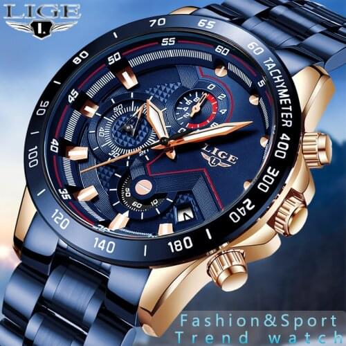 Fashion Hot Mens Top Brand Luxury Business Wristwatch Chronograph Quartz Clock Male Waterproof Sports Watches LIGE 9982