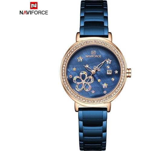 NAVIFORCE Brand Rose Gold Blue Watch Women Fashion Casual Waterproof Quartz Ladies Dress Watches Mesh Belt Relogio Feminino New
