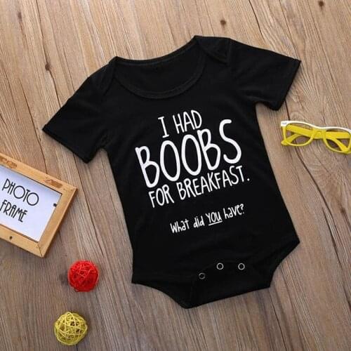 New Summer Fashion Cotton Black Letter Print Pullover Newborn Outfit Baby Clothes Short Sleeve O Neck Infant Autumn