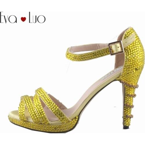 CHS770 DHL Express Custom Made Yellow Crystal Strappy Dress Sandal Women Shoes Bridal Wedding Shoes