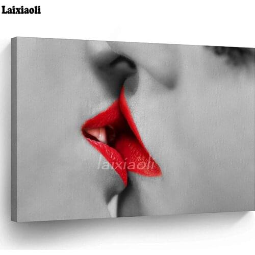 DIY Diamond Embroidery Cross Stitch Mosaic 5d diamond painting Kiss red Lip Close Lesbian Lover mosaic black white art Gay decor