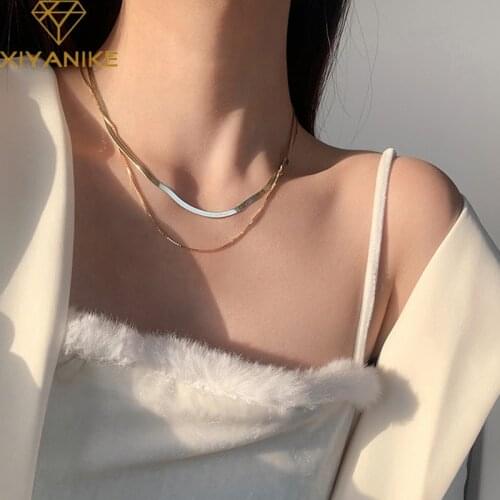 XIYANIKE 925 Sterling Silver Double Layer Snake Clavicle Chain Necklace Female Fashion Hip-hop Retro Gold Unique Design Short