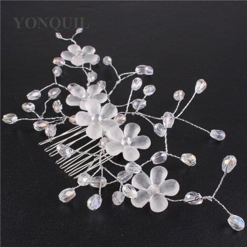 Elegant Bride Crystal Wedding Flower Hair Combs For Rhinestones Pearls Women Hairpins Bridal Mariage Hair Jewelry Accessories
