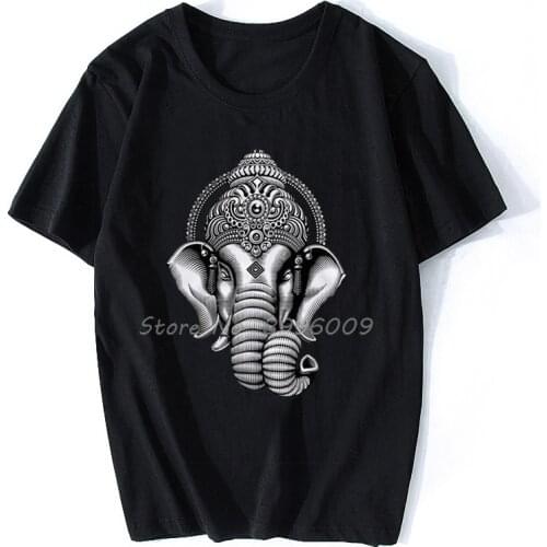 T Shirt Ganesh Head Hinduism India Goa Trippy Meditation Yoga Chakra Esoteric Psychedelic Men Cotton T Shirt Hip Hop Tees Tops