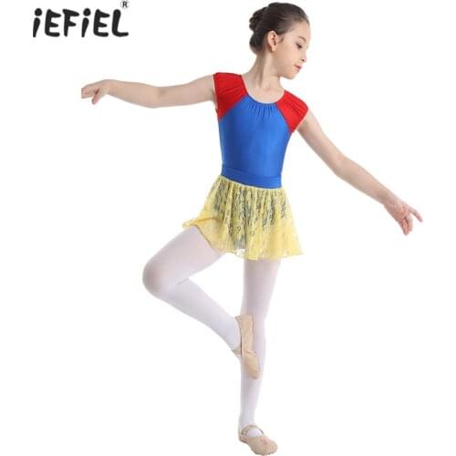IEFiEL Ballerina Kids Girls Short Cap Sleeves Ballet Dance Gymnastics Leotard with Floral Lace Skirt Outfit Fairytale Dancewear