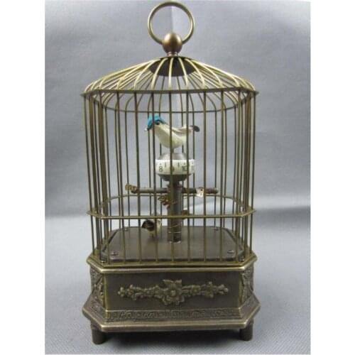 Collectible Decorated Old Handwork Copper The bird Mechanical Table Clock
