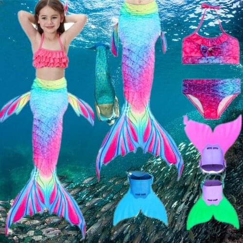 4 piece Mermaid Tails Bikinis Set Swimmable Children With Monofin Fin Girls Kids Swimsuit Mermaid Tail Costume for Girl Swimming