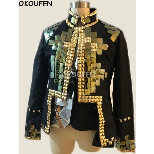Stars style Handmade Mens Reflective Lens Mirror Suit Costumes Nightclub Male singer DJ dancer Stage Show Performance wear