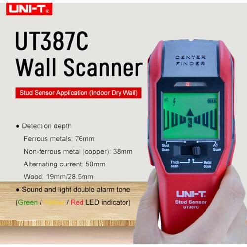 UNI-T UT387C Metal Detector Center Line Measurement Mini Tachometer Wall Scanner Backlit Wood Finder Cable Wires Depth Tracker