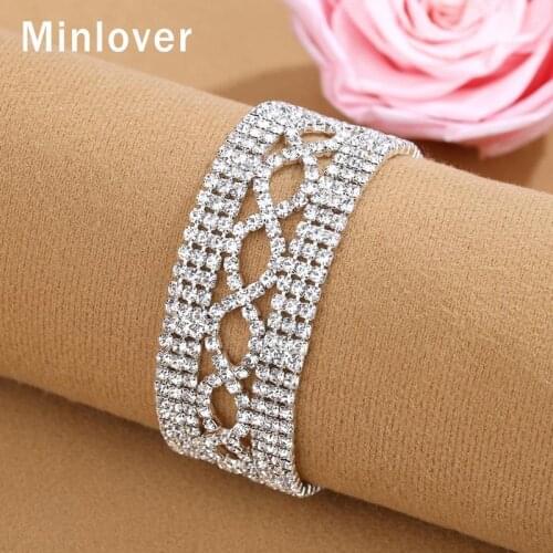 Minlover Full Rhinestone Adjustable Hollow Wedding Link Chain Bracelets for Women Bridal Charm Bracelets Bangles Jewelry MSL420