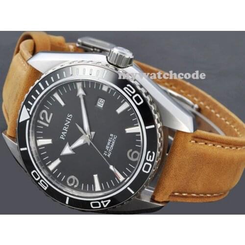 45mm Parnis black dial Sapphire Glass Ceramic Bezel Automatic mens Watch 289