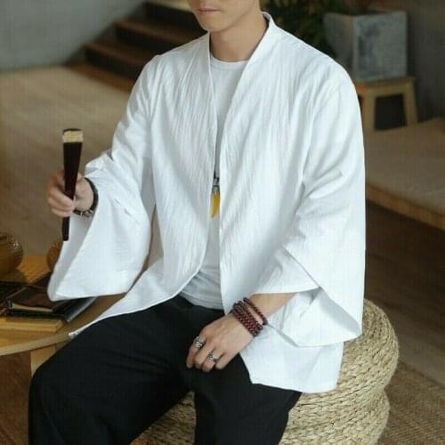 Men Kimono Cardigan Japanese Jacket Coat Yukata Retro Haori Loose Outwear