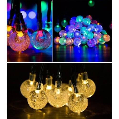 Solar Powered LED String Lights 30 Bulbs Waterproof Crystal Ball Christmas Strings Camping Outdoor Lighting 8 Modes 6.5M W0140
